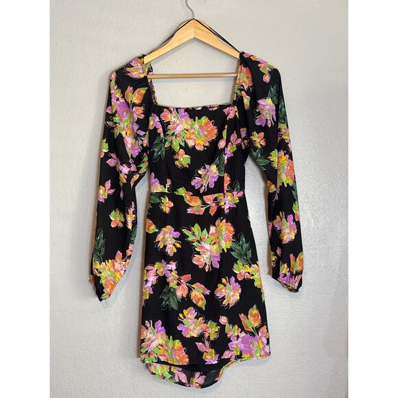 Nordstrom All in Favor Black Short Mini Tropical Floral Dress XS Party Going Out - Picture 2 of 12
